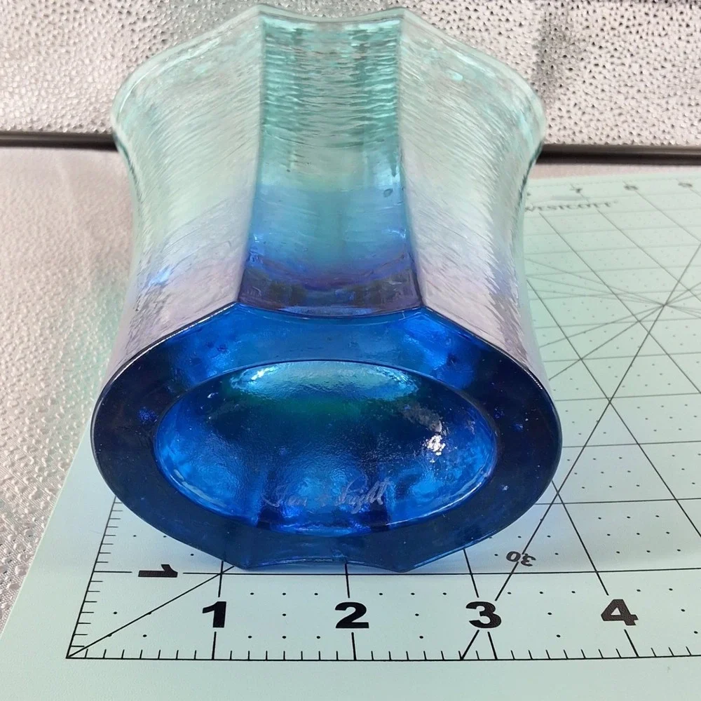 Fire & Light Cobalt Blue Recycled Glass Aurora Vase Scalloped 9.5
